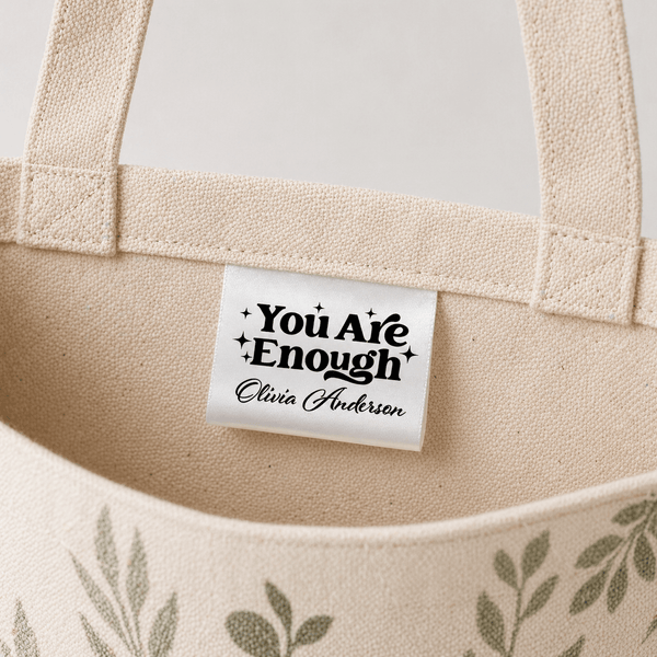 You Are Enough Satin Quilt Label – Personalized Sew - In Tag with Name | Inspirational Quilt Tag | Custom Satin Label - Jammin Threads