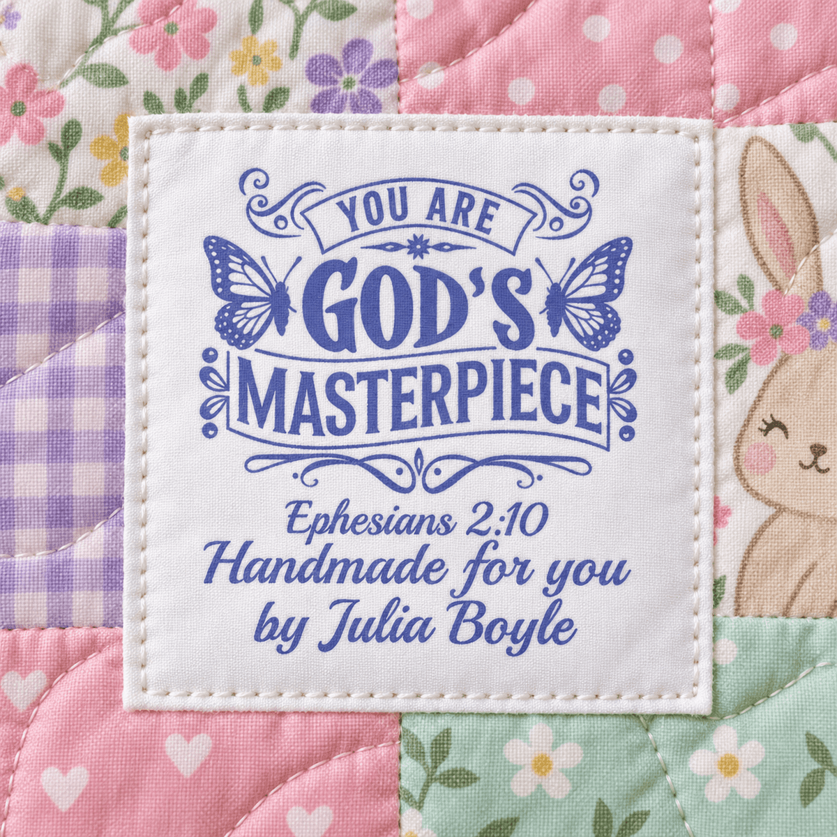 You Are God’s Masterpiece Personalized Christian Quilt Labels – Ephesians 2:10 - Jammin Threads