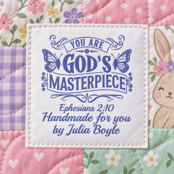 You Are God’s Masterpiece Personalized Christian Quilt Labels – Ephesians 2:10 - Jammin Threads