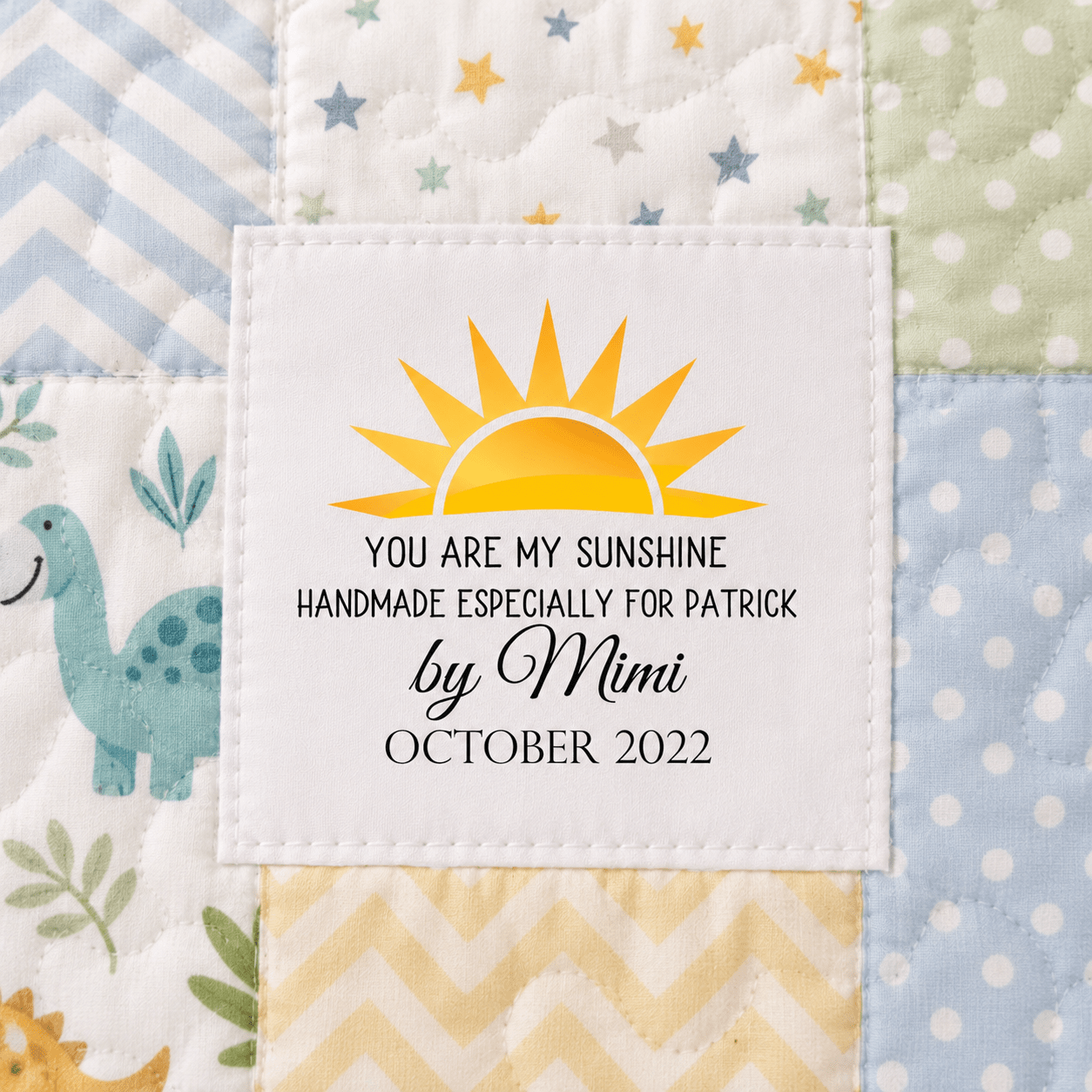 You Are My Sunshine Personalized Quilt Label for Kids | Custom Cotton or Polyester Quilt Tag - Jammin Threads