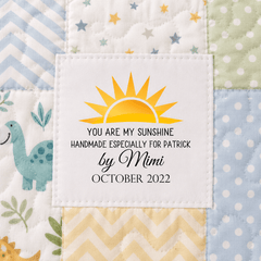 You Are My Sunshine Personalized Quilt Label for Kids | Custom Cotton or Polyester Quilt Tag - Jammin Threads