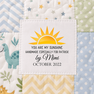 You Are My Sunshine Personalized Quilt Label for Kids | Custom Cotton or Polyester Quilt Tag - Jammin Threads