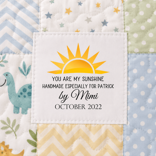 You Are My Sunshine Personalized Quilt Label for Kids | Custom Cotton or Polyester Quilt Tag - Jammin Threads