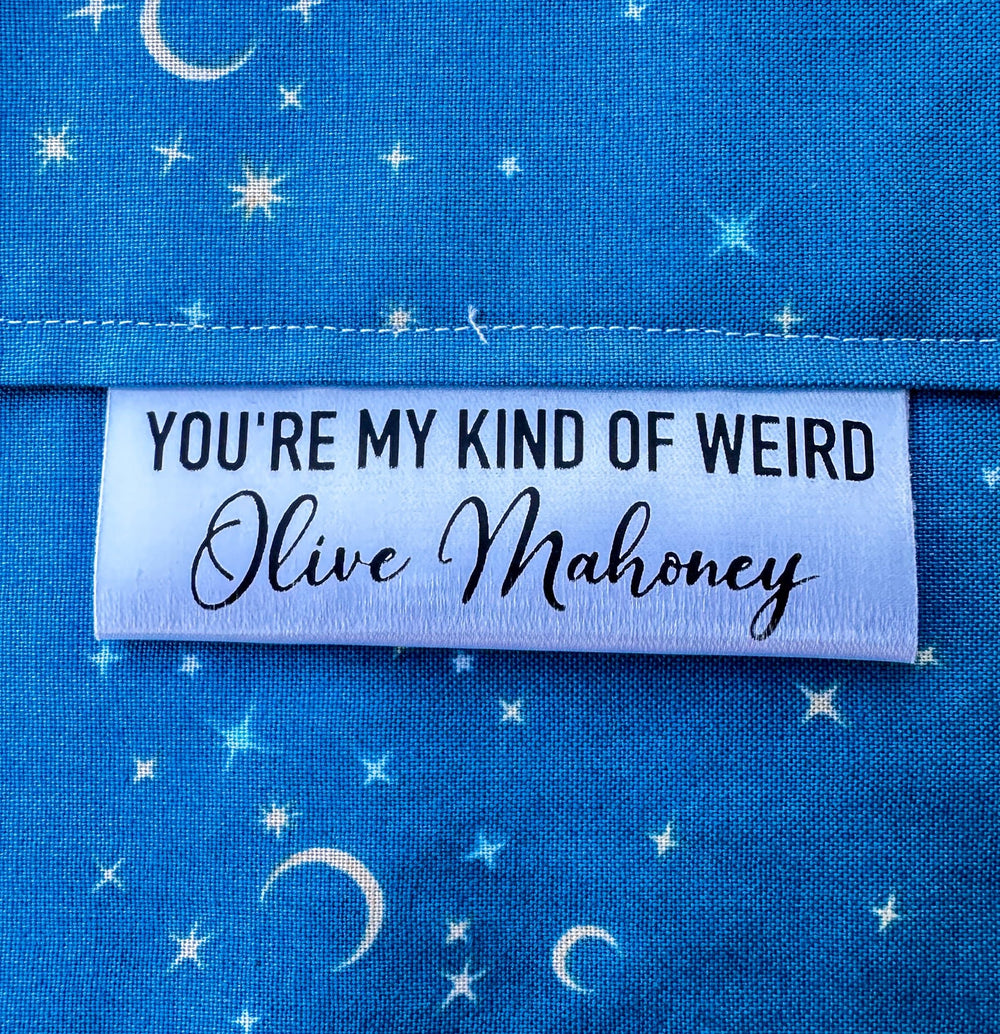 Personalized “You’re My Kind of Weird” Satin Quilt Tags – Custom Sewing Labels with Maker’s Name – 3" x 0.75" - Jammin Threads