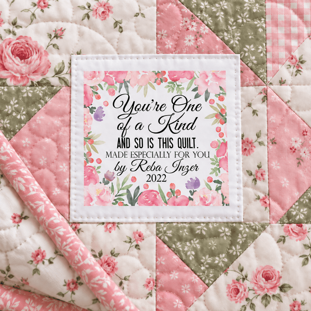 You’re One of a Kind Pink Floral Personalized Quilt Labels - Jammin Threads