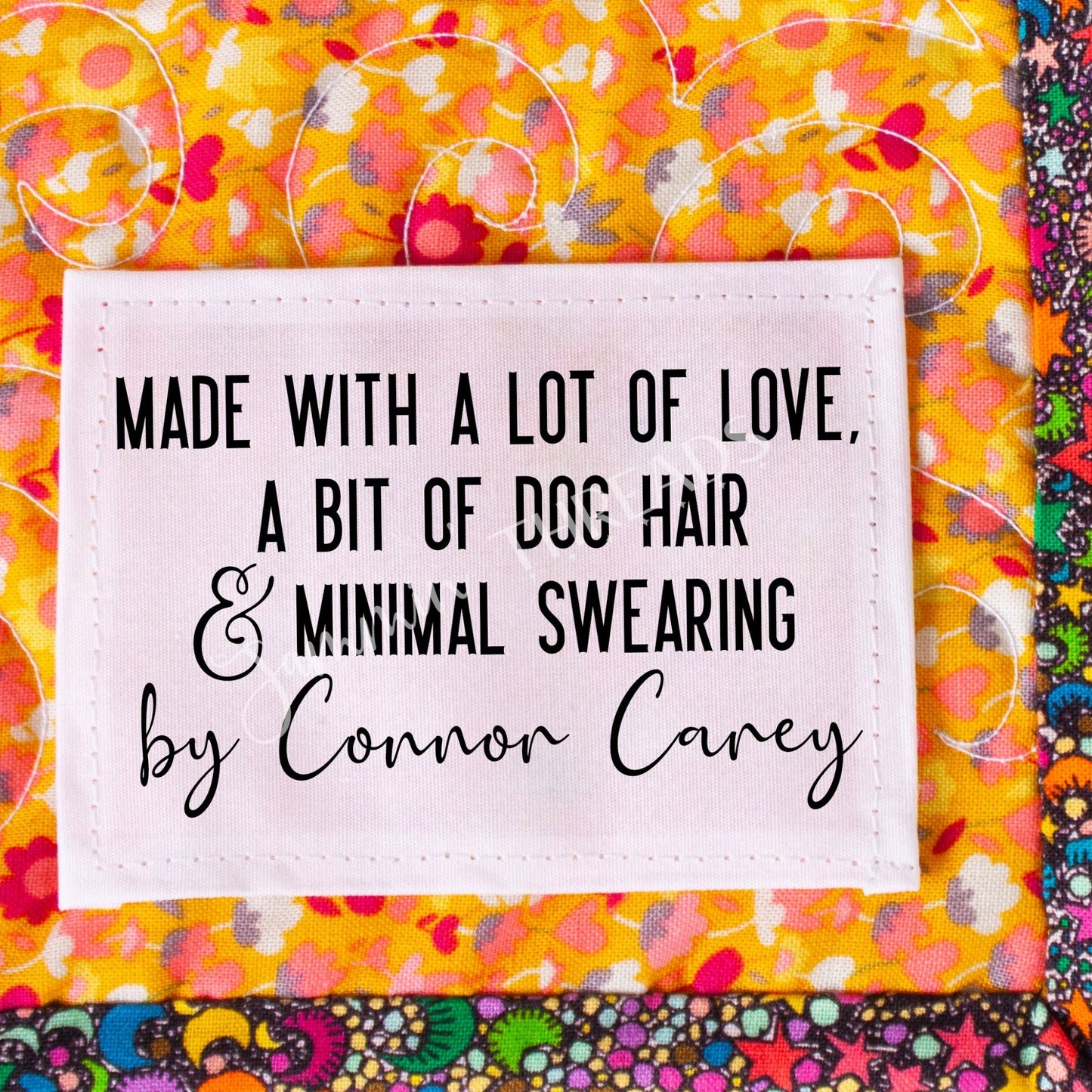 A Bit of Dog Hair and Minimal Swearing - Funny Personalized Quilt Labels - Jammin Threads