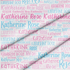 custom fabric panel with pink and blue lettering by Jammin' Threads