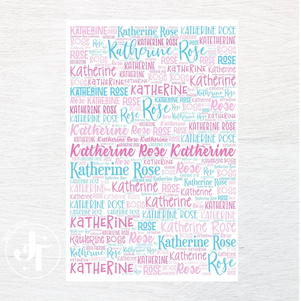 custom fabric panel with pink and blue lettering by Jammin' Threads