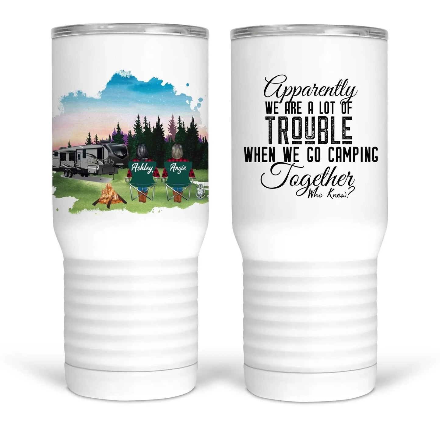 Apparently we are a lot of trouble when we go camping together - Funny camping mugs by Jammin' Threads