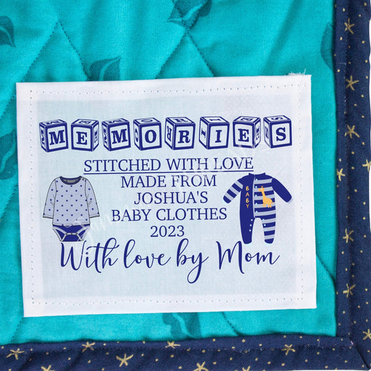 Baby Clothes Memory Quilt Label. Memories stitched with Love - Jammin Threads