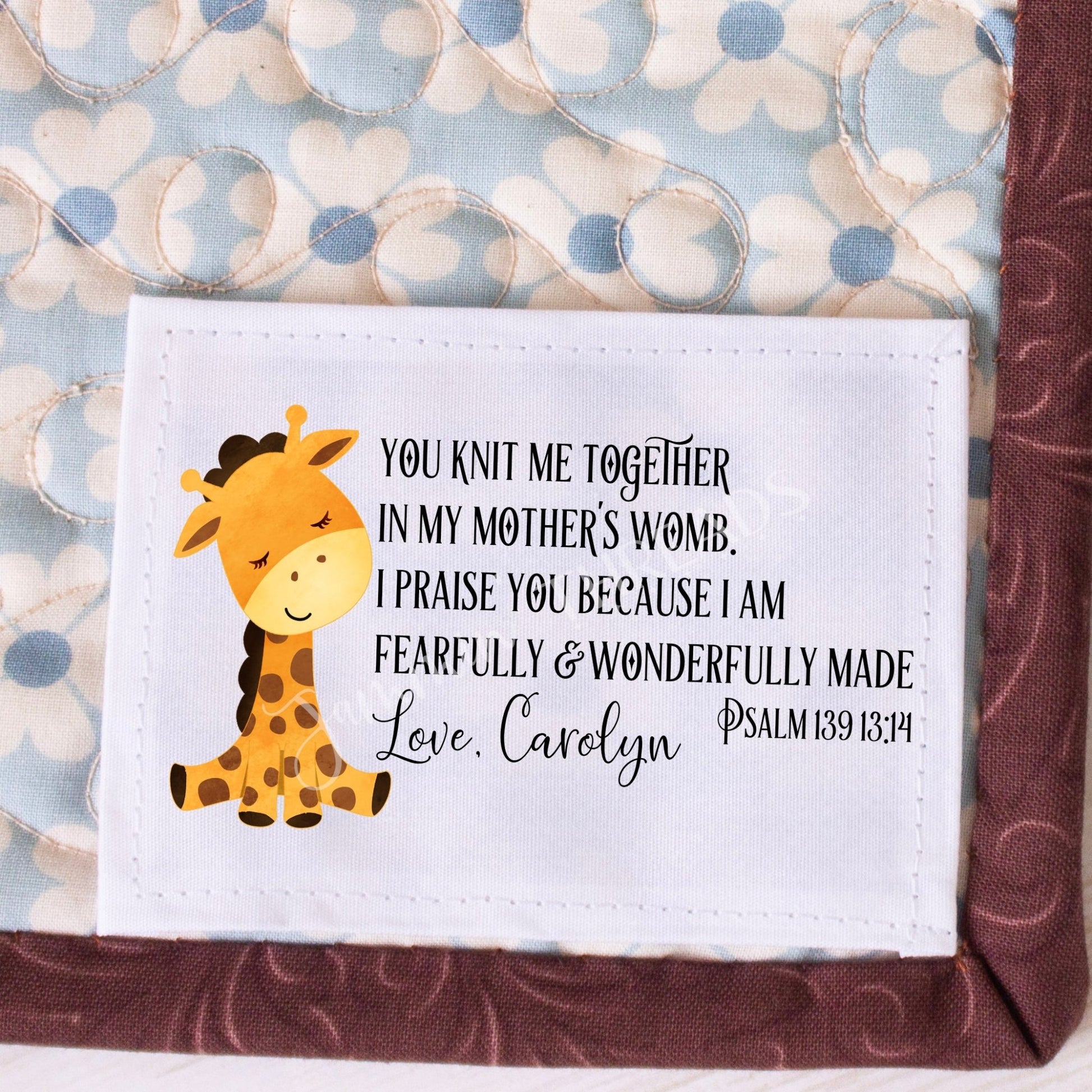 Baby Giraffe Quilt Labels - Personalized Baby Quilt Labels - Jammin Threads
