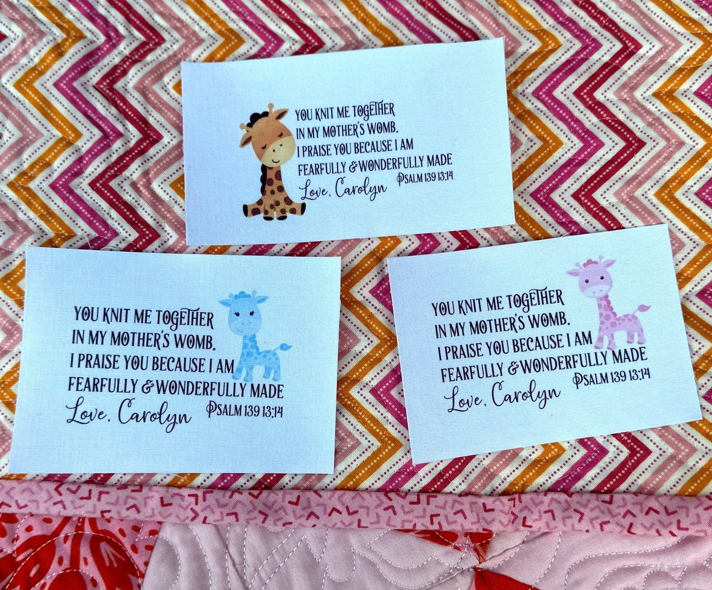 Baby Giraffe Quilt Labels - Personalized Baby Quilt Labels - Jammin Threads