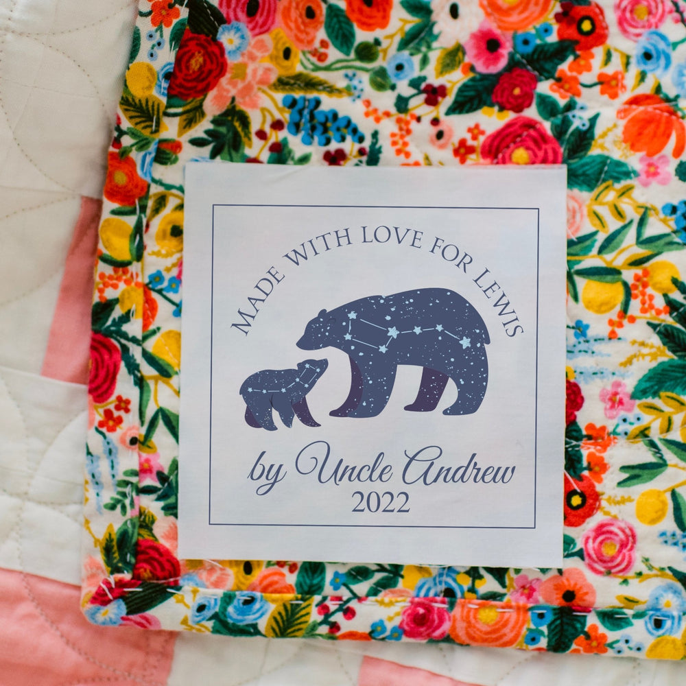 Personalized Bear Constellation Quilt Label, Custom Baby Bear Quilt Tag, Made With Love Cotton Quilt Label, Handmade Baby Quilt Label - Jammin Threads