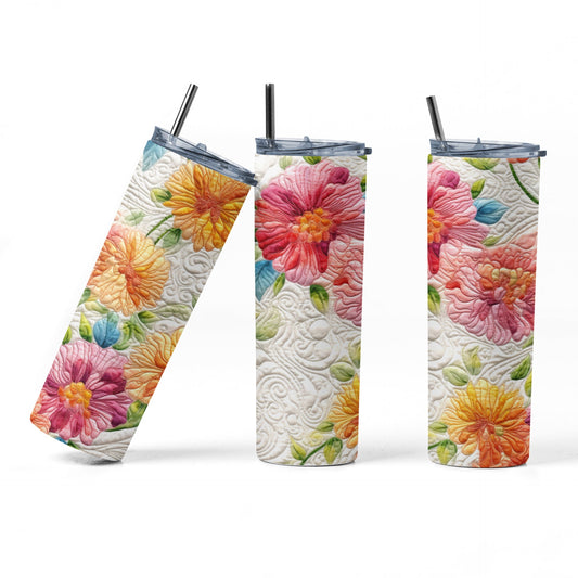 Beautiful Floral Quilt Pattern 20 oz. Skinny Tumbler - Perfect for Quilters - Jammin Threads