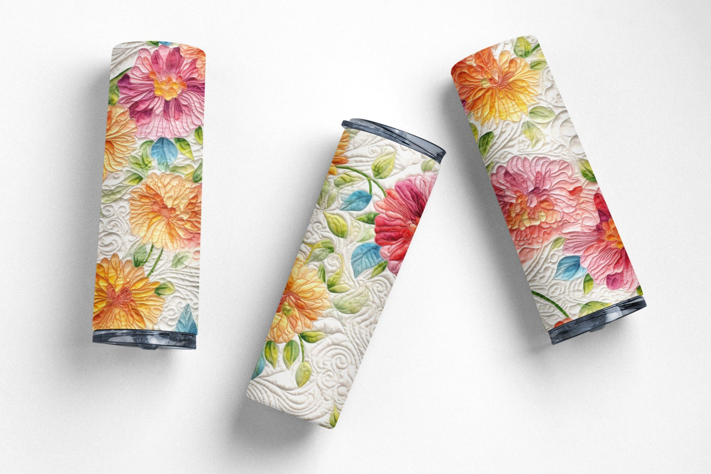 Beautiful Floral Quilt Pattern 20 oz. Skinny Tumbler - Perfect for Quilters - Jammin Threads
