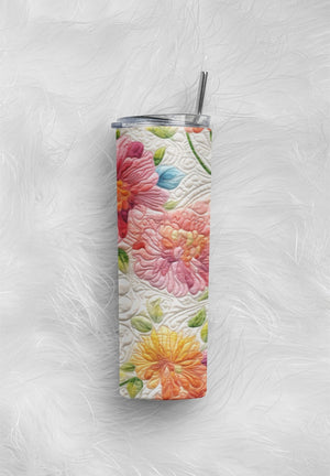 Beautiful Floral Quilt Pattern 20 oz. Skinny Tumbler - Perfect for Quilters - Jammin Threads