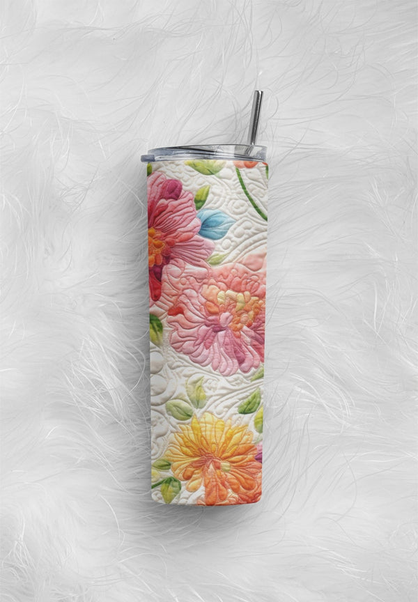 Beautiful Floral Quilt Pattern 20 oz. Skinny Tumbler - Perfect for Quilters - Jammin Threads