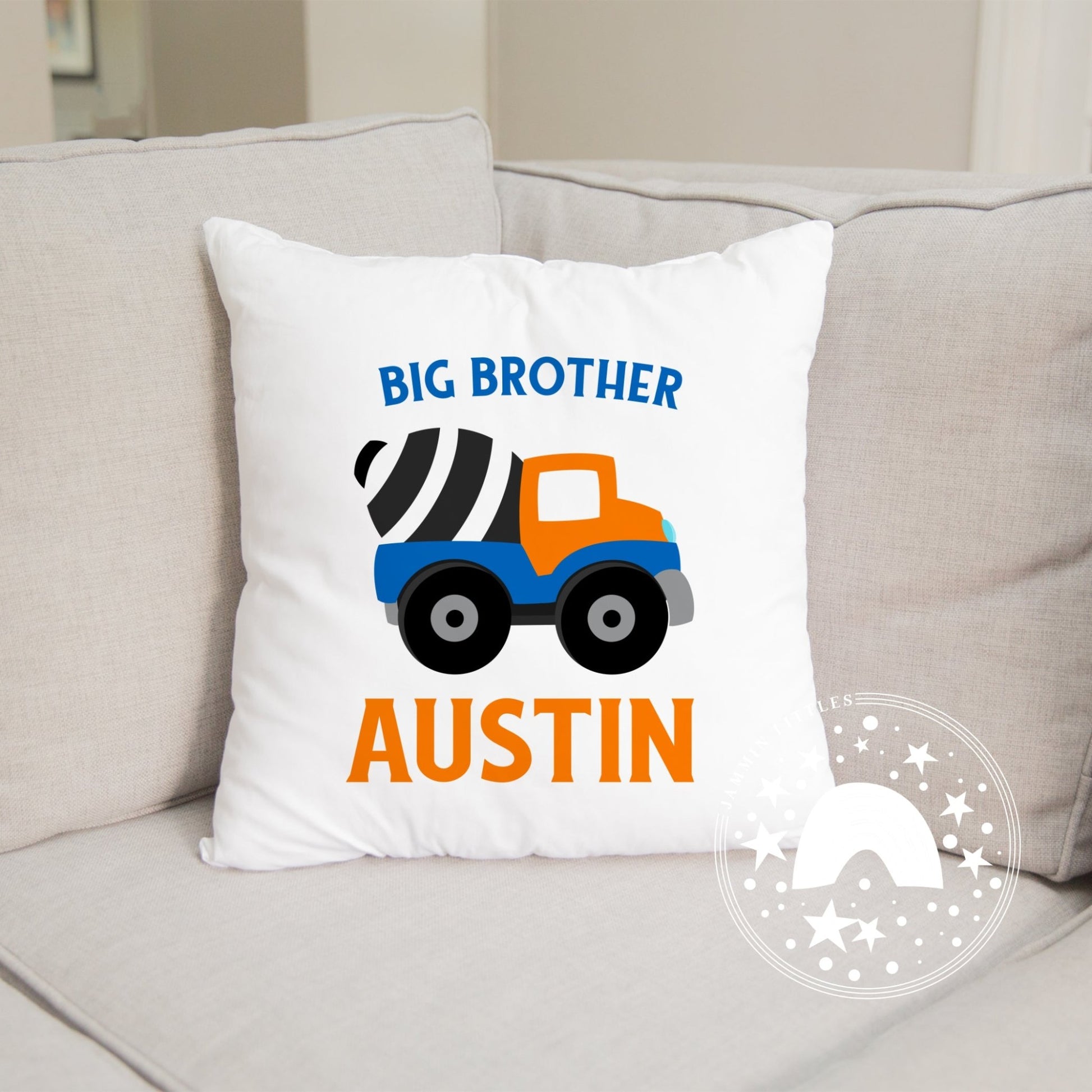 Big Brother Cement Mixer Pillow - personalized throw pillow for kids - Jammin Threads