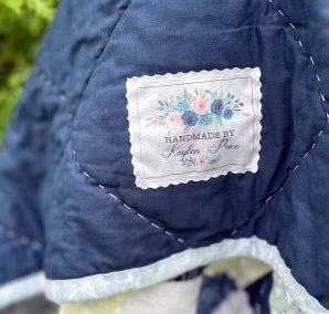 Blue Floral Quilt Labels - Personalized Floral quilt labels - Jammin Threads