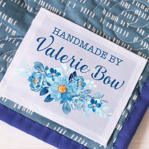 Blue Floral Quilt Labels - Pretty, Personalized Quilt Labels - Jammin Threads