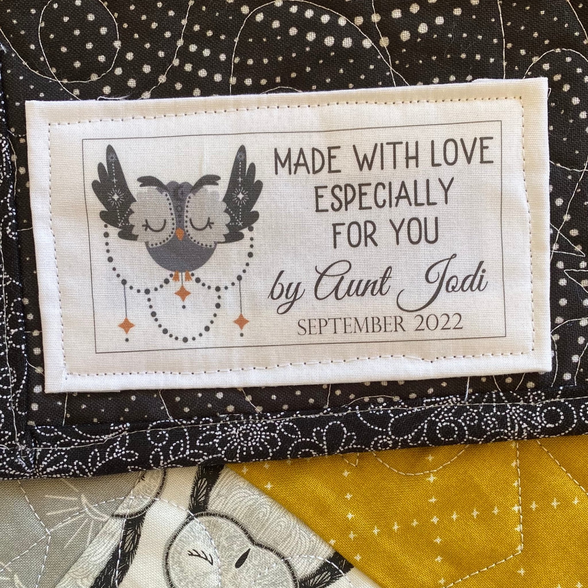 Boho Owl baby Quilt Label - Jammin Threads