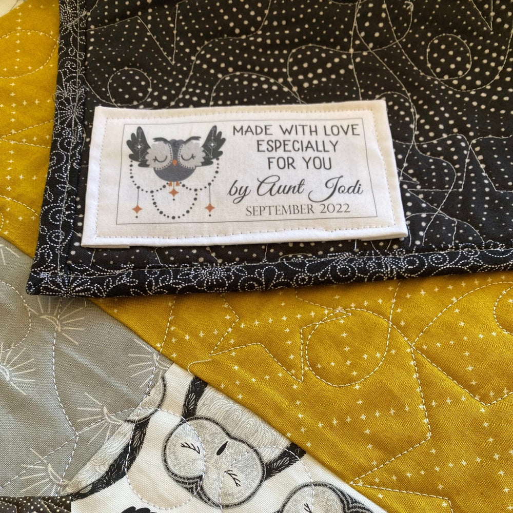 Boho Owl baby Quilt Label - Jammin Threads