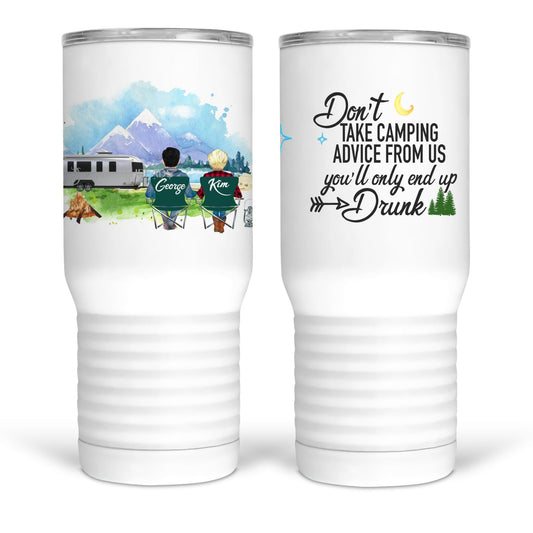 Don't take camping advice from us, you'll only end up drunk. Airstream. Custom camping mugs - Jammin Threads