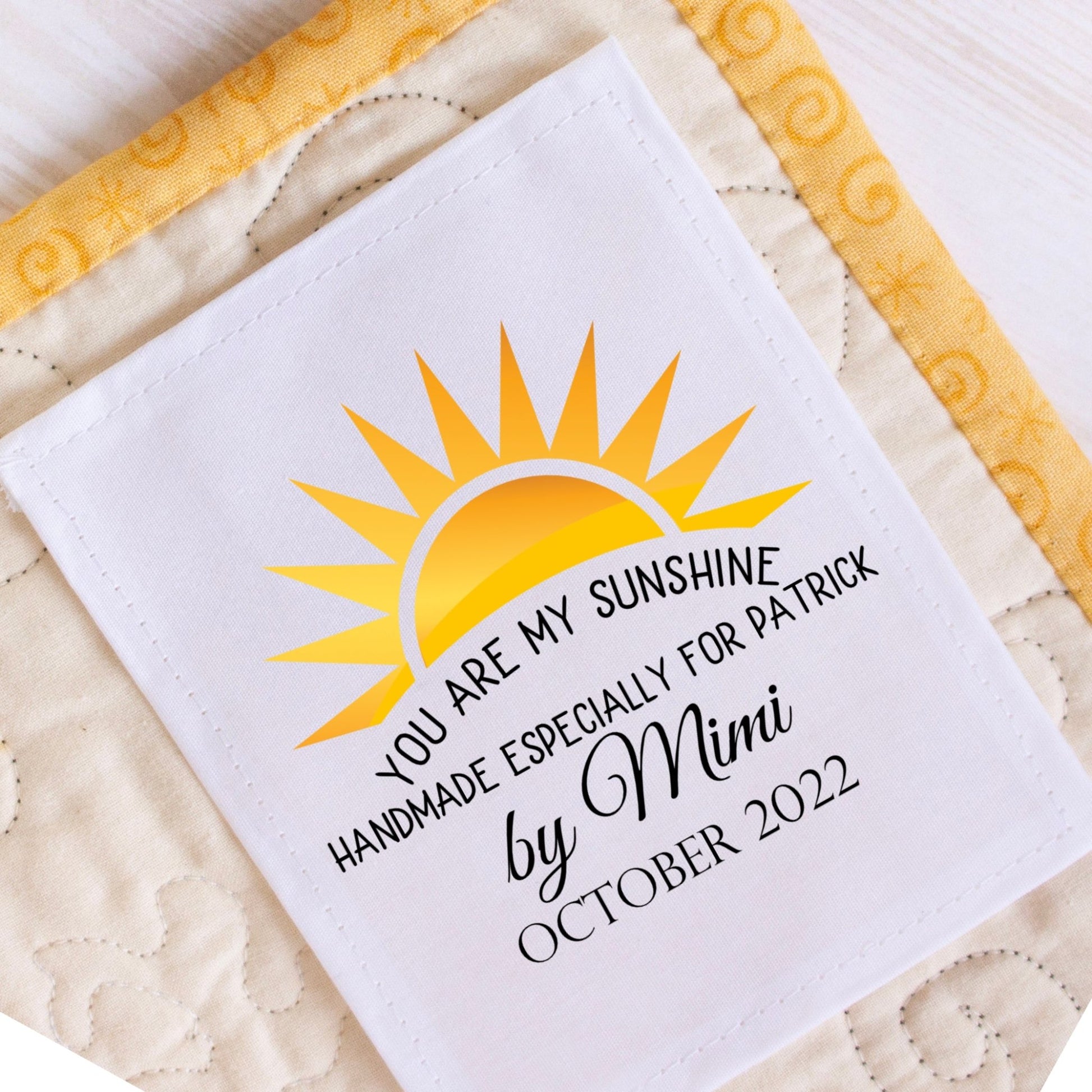 You are my Sunshine. Personalized kid's quilt labels  Jammin Threads