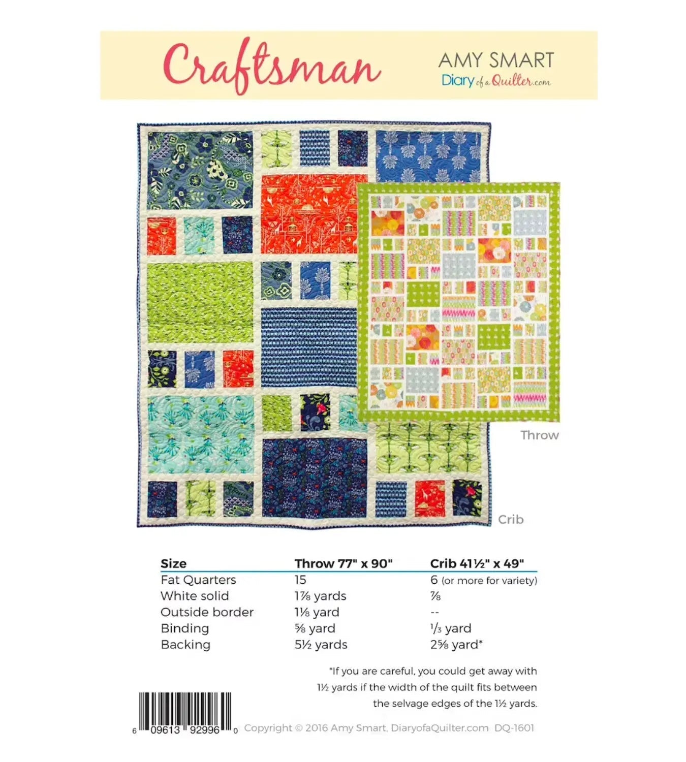 Craftsman Quilt Pattern  by Amy Smart and Diary of a Quilter - Jammin Threads