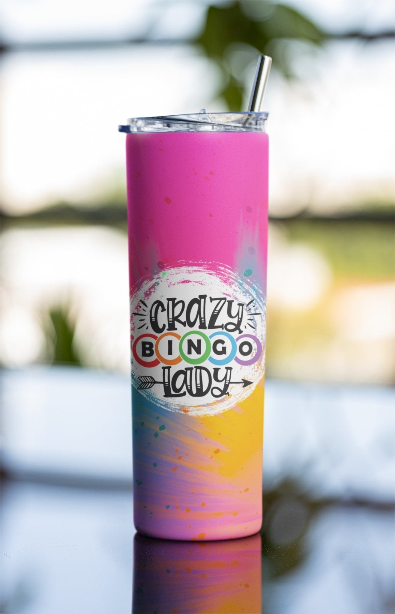 Crazy Bingo Lady Tumbler - 20 oz. Skinny Tumbler - Jammin Threads
