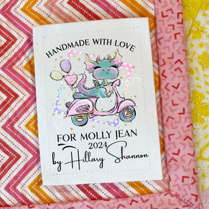 Custom Dragon Quilt Label personalized for babies and kids. - Jammin Threads