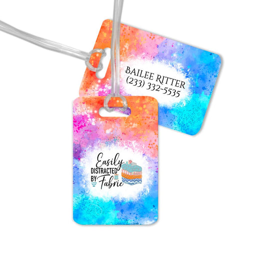 Easily Distracted by Fabric - Funny personalized luggage tag for quilters - Jammin Threads