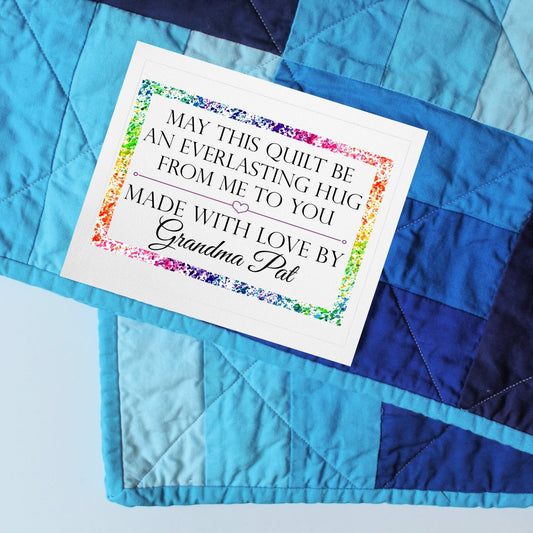 May this Quilt be An Everlasting Hug from Me to You. Handmade quilt labels - Jammin Threads