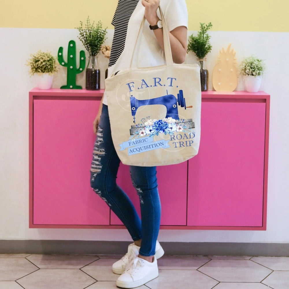 Fabric Acquisition Road Trip. Personalized quilters tote bag - Jammin Threads