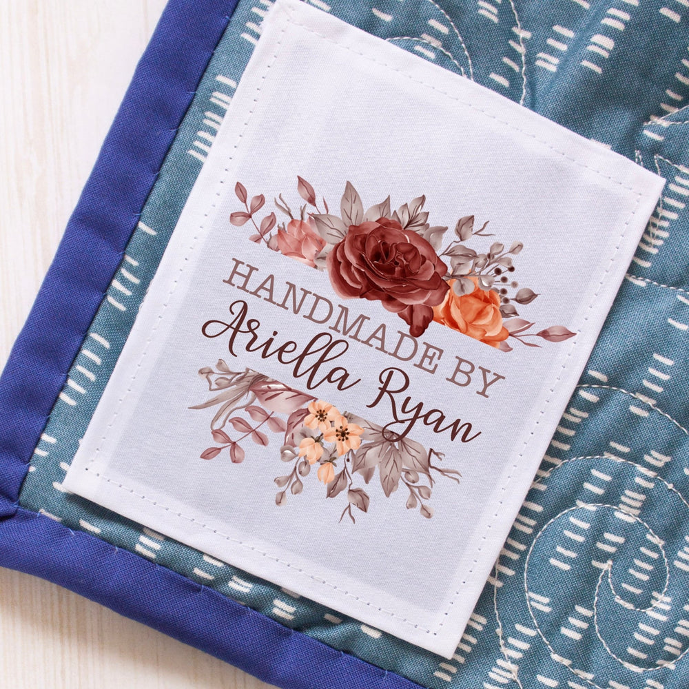 Personalized Floral Quilt Label – Custom Handmade By Maker Name Quilt Tag - Jammin Threads