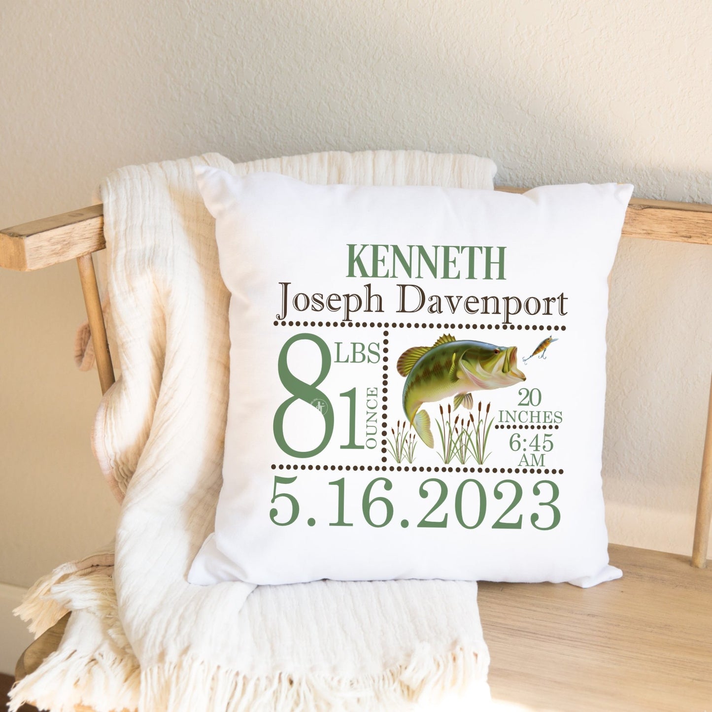 Fish Birth Announcement Pillow - Personalized Baby Pillow - Jammin Threads