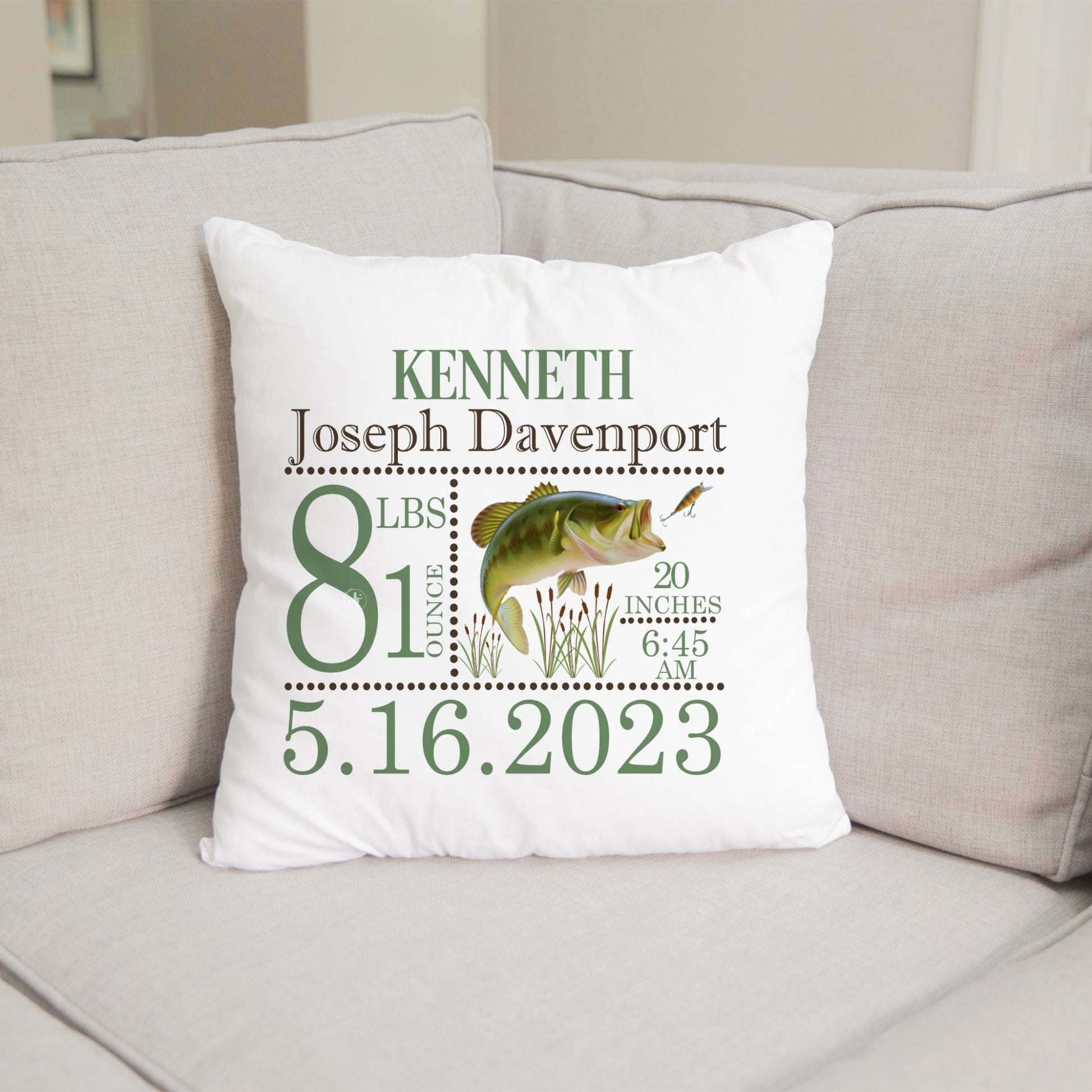 Fish Birth Announcement Pillow - Personalized Baby Pillow - Jammin Threads