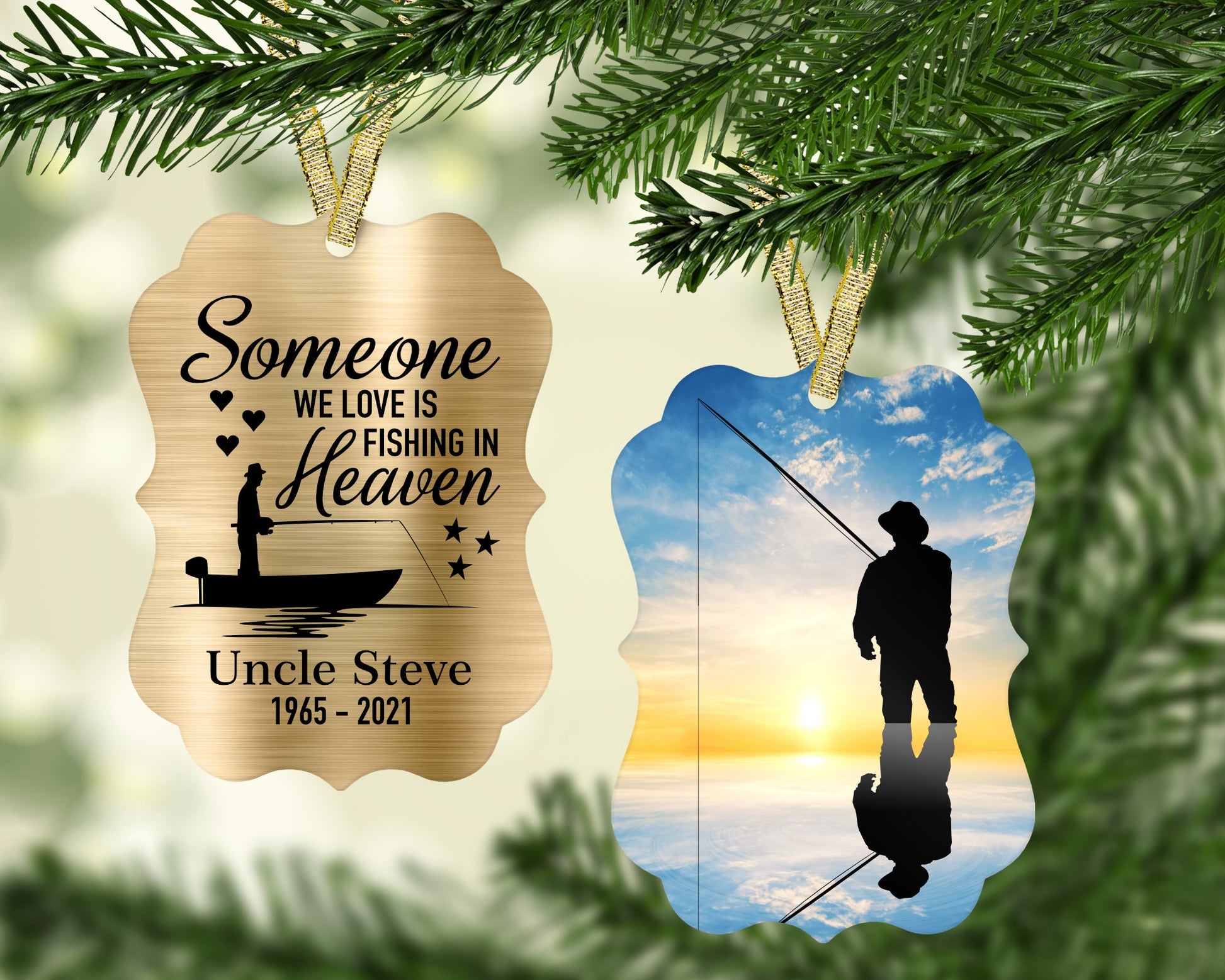 Fishing in Heaven - Personalized fishing memorial Christmas ornament - Jammin Threads