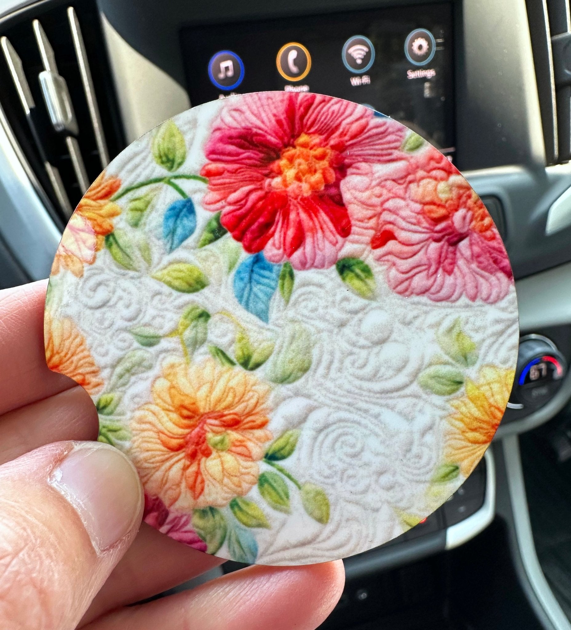 Floral Quilt Pattern Car Coaster - Car Accessories for the Quilter - Jammin Threads