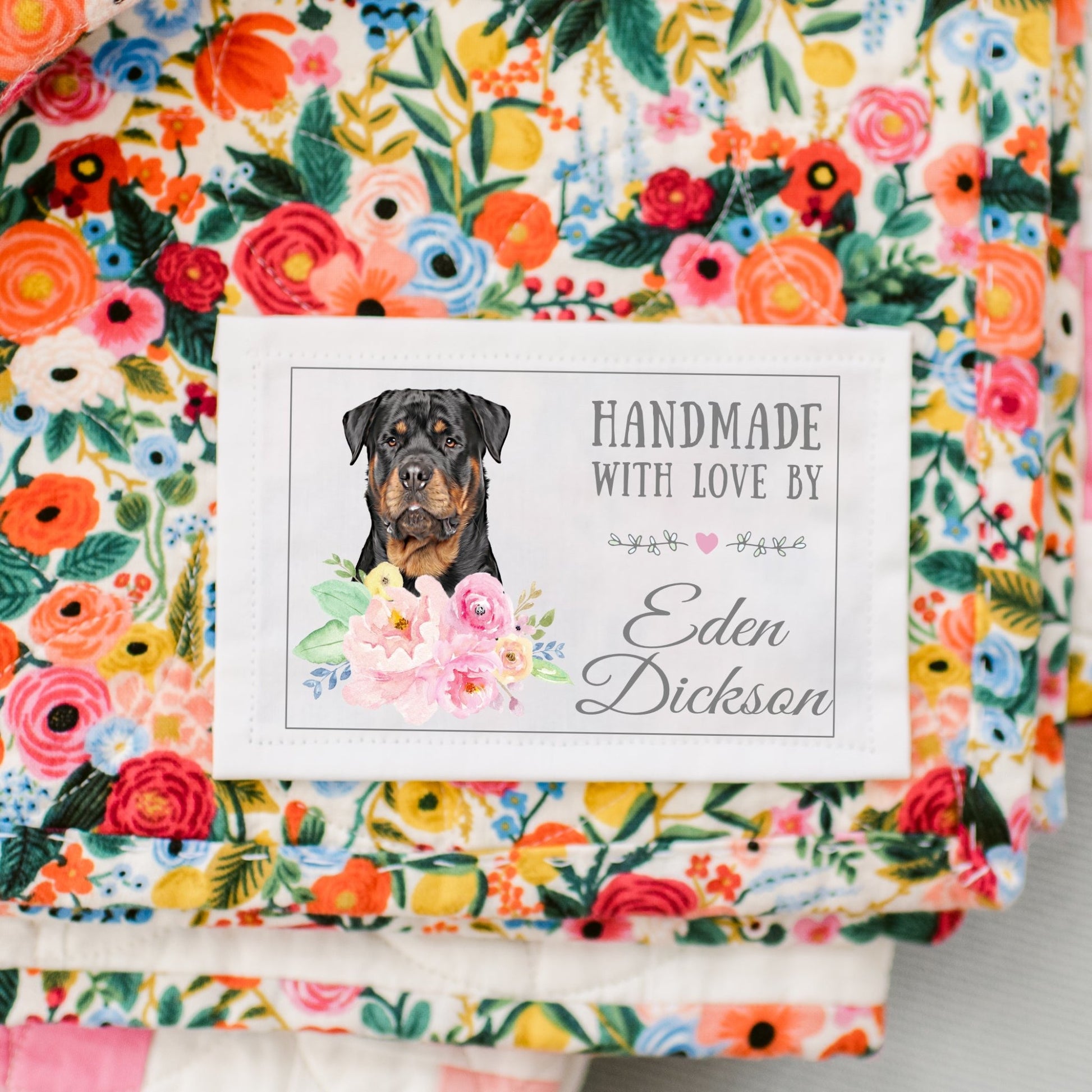 Floral Rottweiler Quilt Labels - Jammin Threads