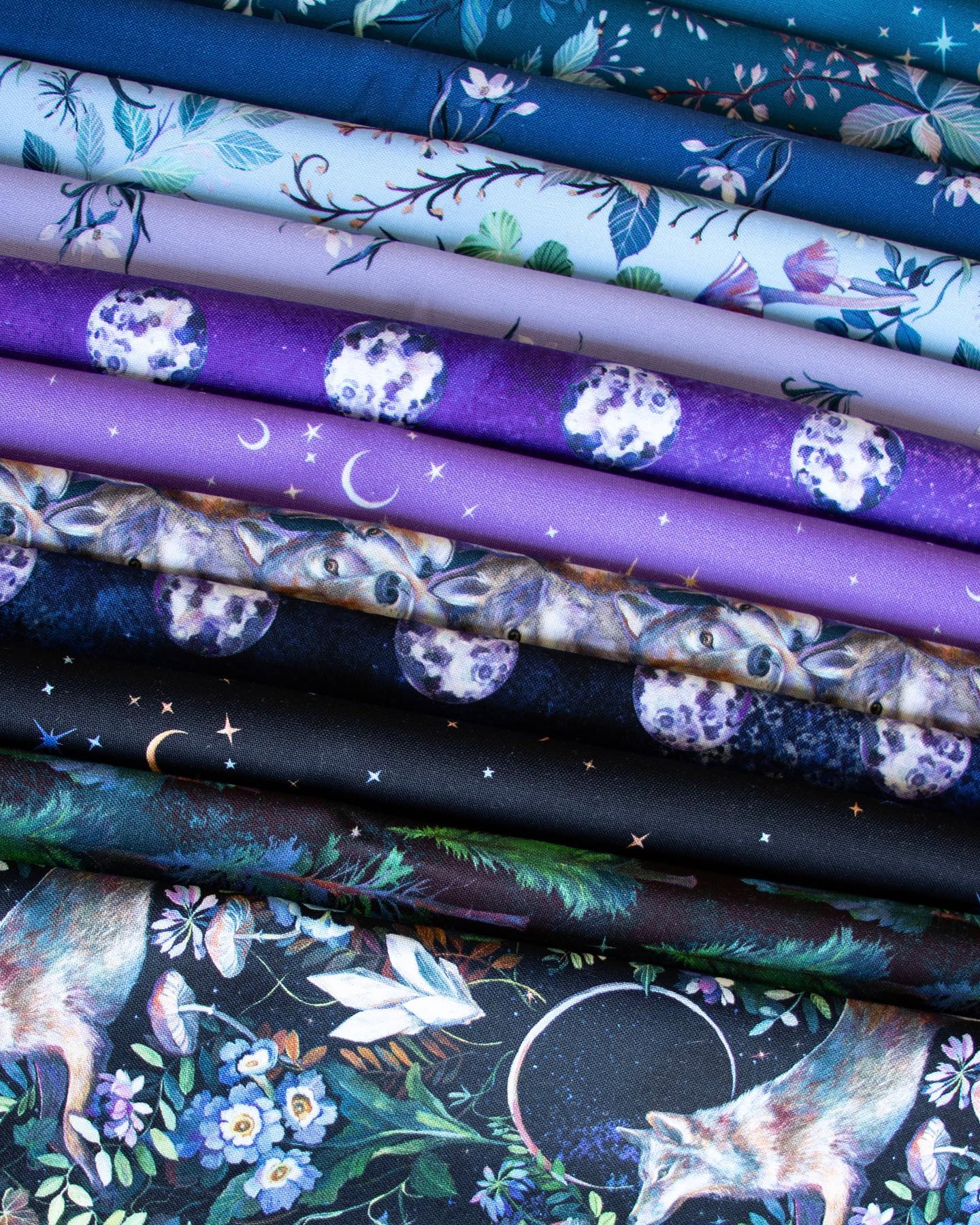 Full Moon Foliage on Blue Quilt Fabric by Clara McAllister for Figo Fabrics - Jammin Threads