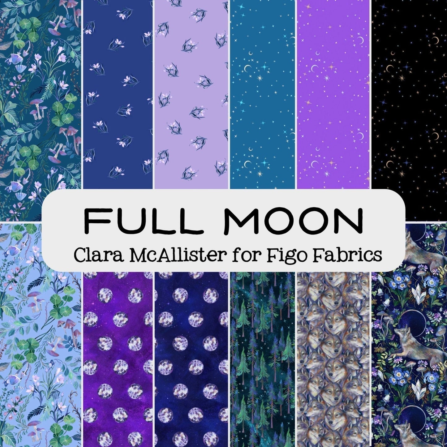 Full Moon Stars and Moon on Black Quilt Fabric by Clara McAllister for Figo Fabrics - Jammin Threads
