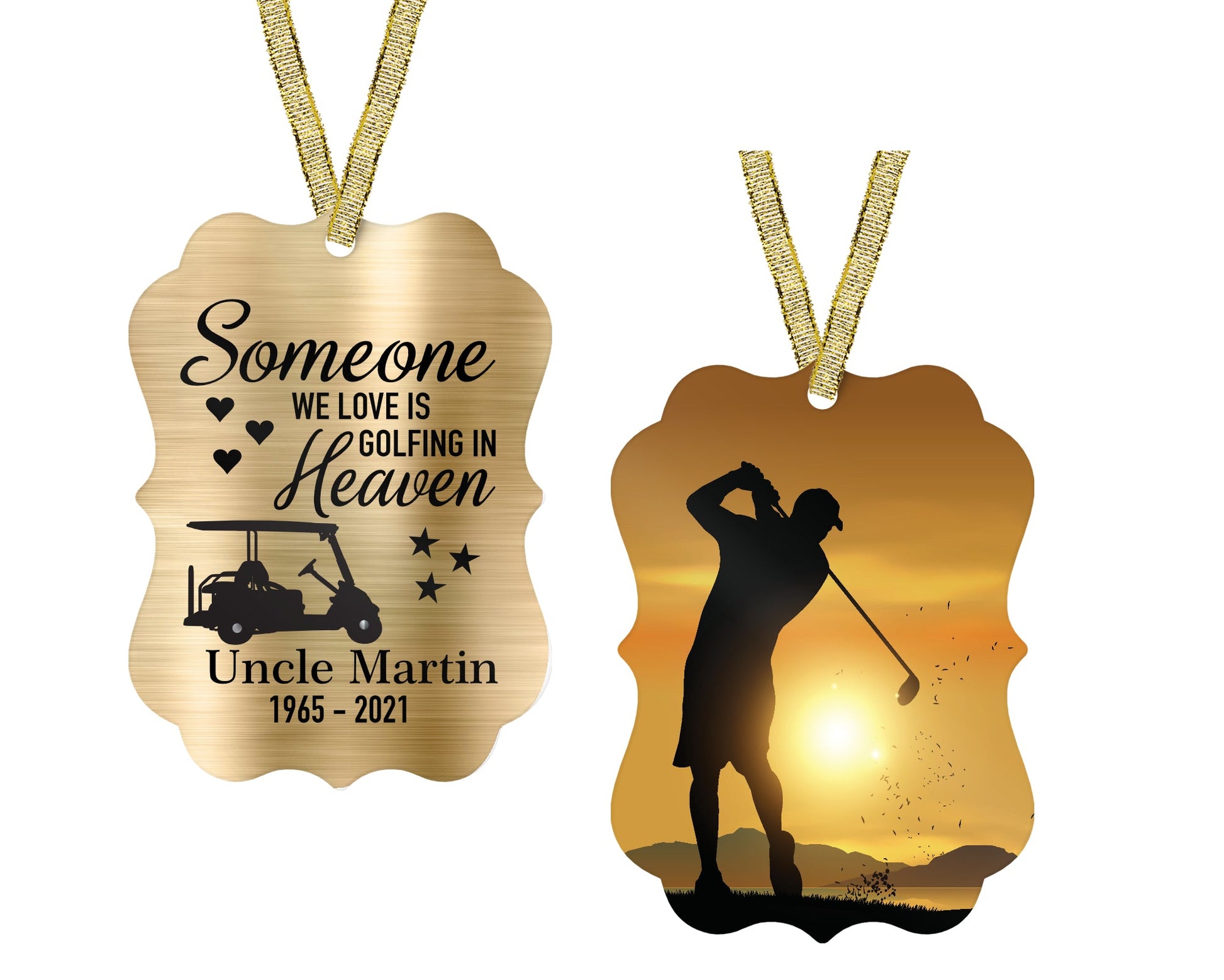 Golfing in Heaven - Personalized Golfing memorial Christmas ornament - Jammin Threads
