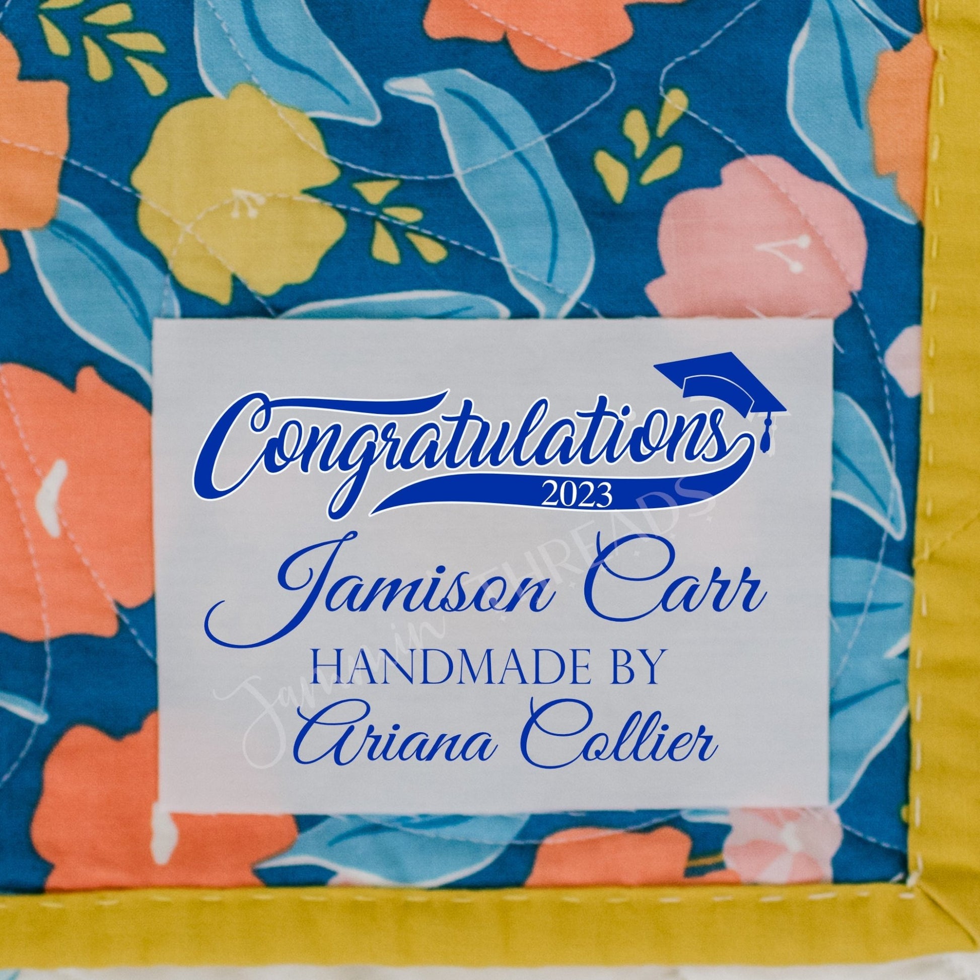 Graduation Quilt Label - Personalized with Graduates name and Year - Jammin Threads