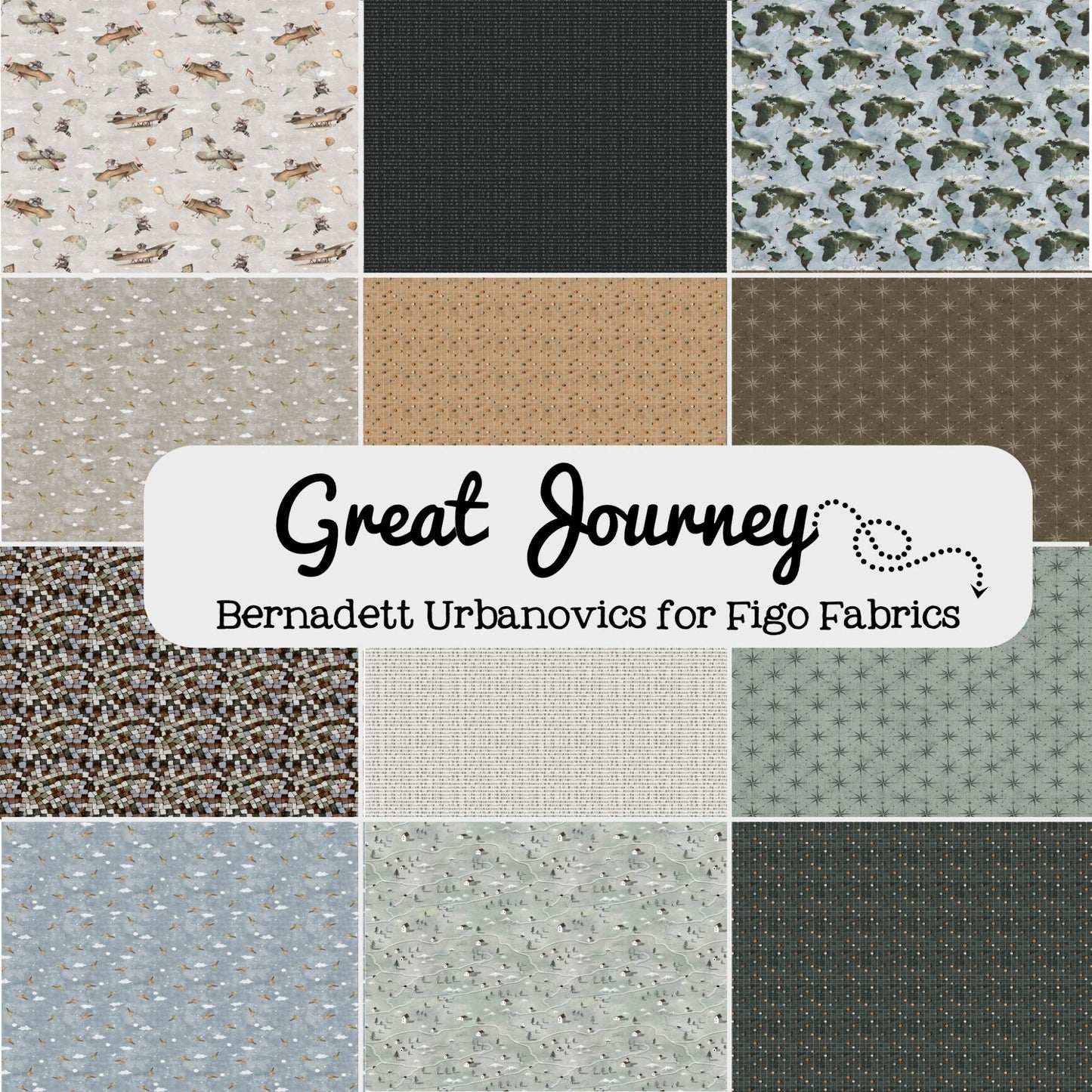 Great Journey Compass on Brown by Bernadett Urbanovics for Figo Fabrics - Jammin Threads