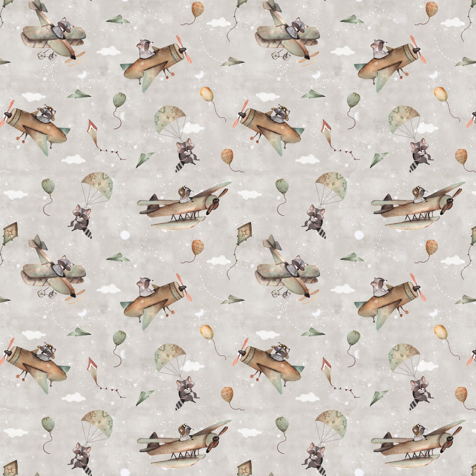 Great Journey Raccoon in Airplanei by Bernadett Urbanovics for Figo Fabrics - Jammin Threads