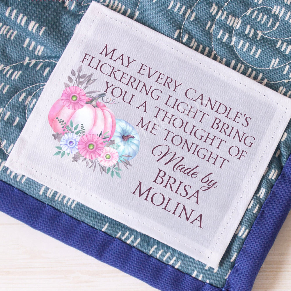 May Every Candle's Flickering Light Bring You A Though of Me Tonight. Personalized Halloween quilt labels - Jammin Threads