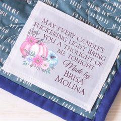 May Every Candle's Flickering Light Bring You A Though of Me Tonight. Personalized Halloween quilt labels - Jammin Threads