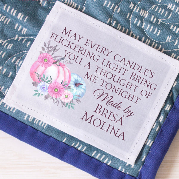 May Every Candle's Flickering Light Bring You A Though of Me Tonight. Personalized Halloween quilt labels - Jammin Threads