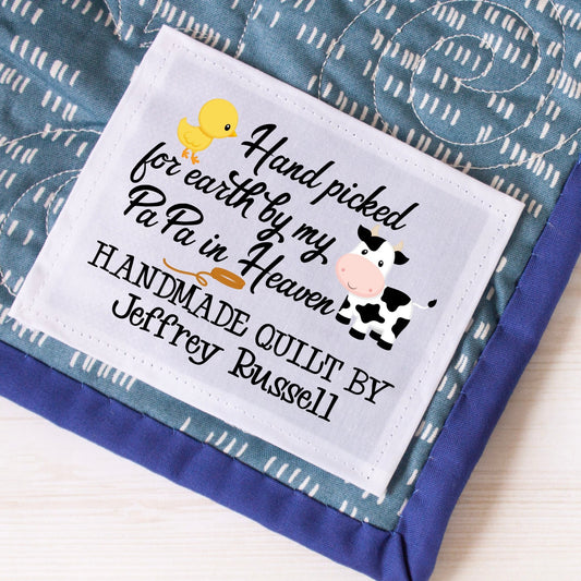 Farm animal baby quilt label. Customized kid's quilt labels- Jammin Threads